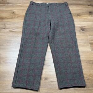 Vintage Codet 100% Wool Pants Trousers 38 x 29 Olive Red Windowpane Plaid Canada